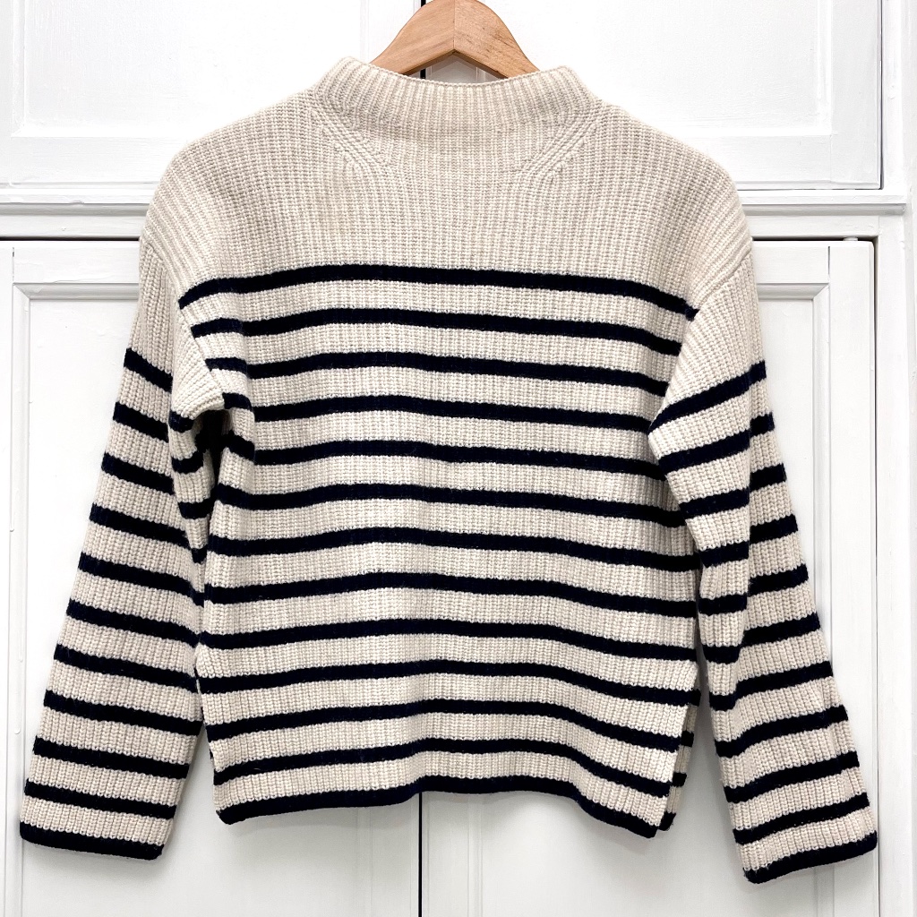 Rails Claudia Cream Navy Stripe Cashmere Wool Mock Neck Sweater Womens Xs